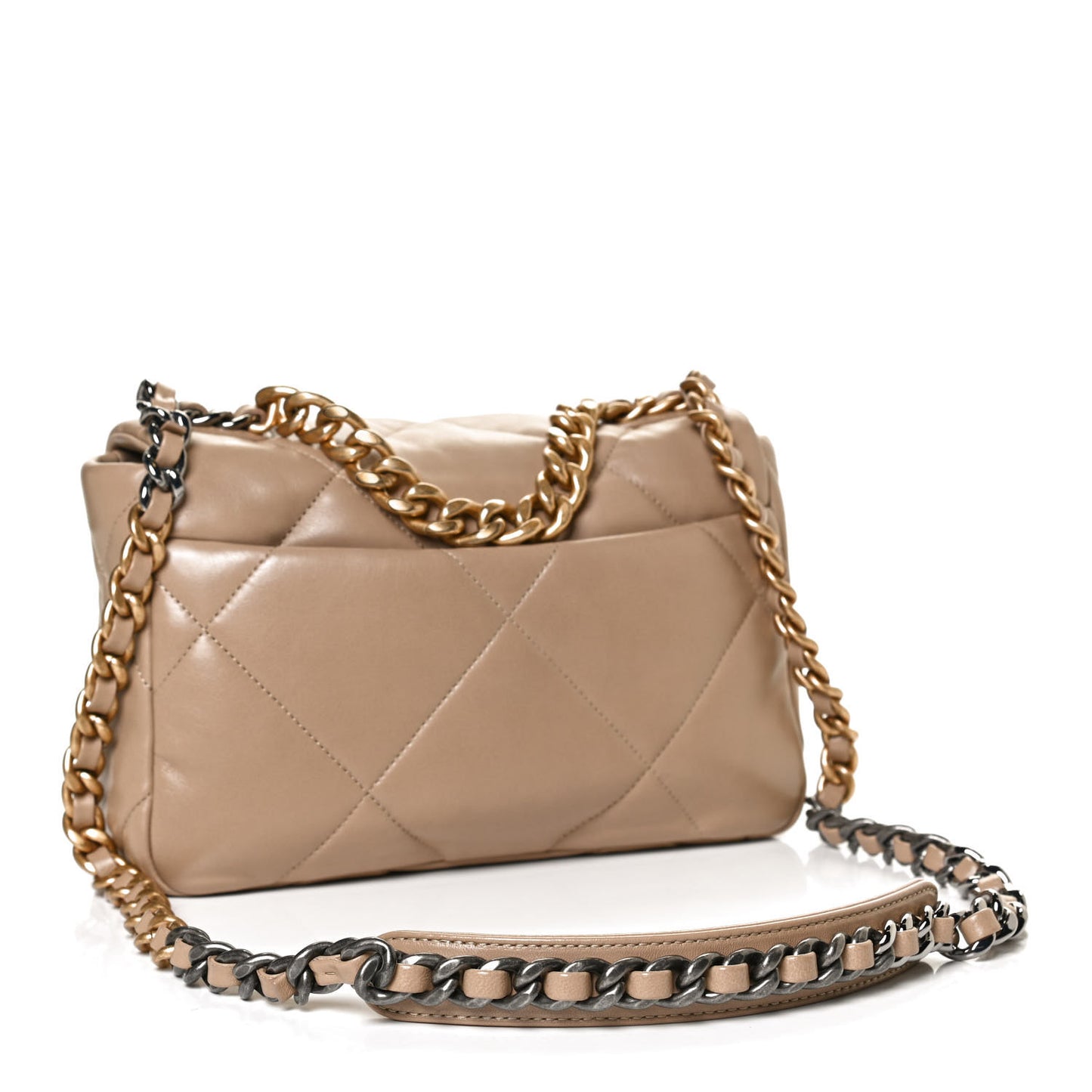 Lambskin Quilted Medium Chanel 19 Flap Dark Beige