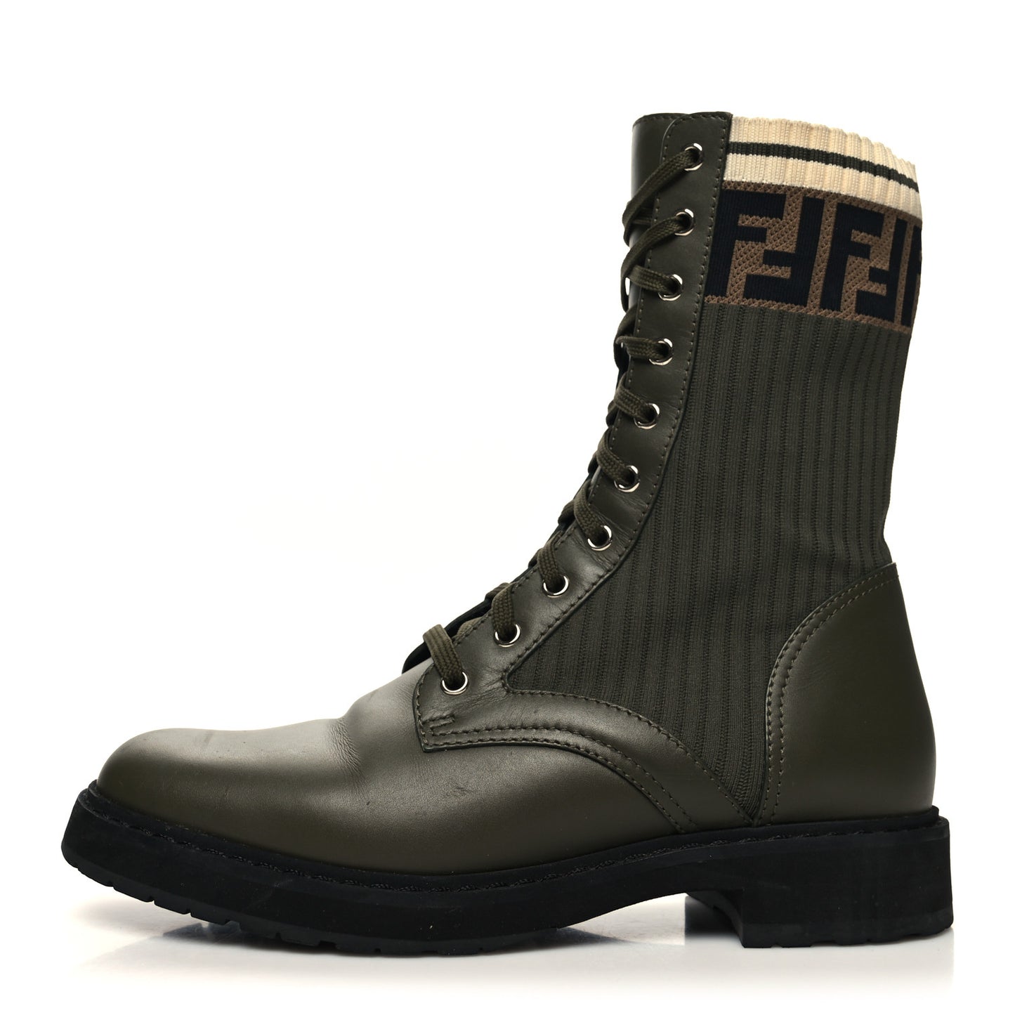 Vitello Stretch Fabric FF Rockoko Biker Boots 40.5 Military Oliva Tobacco Black
