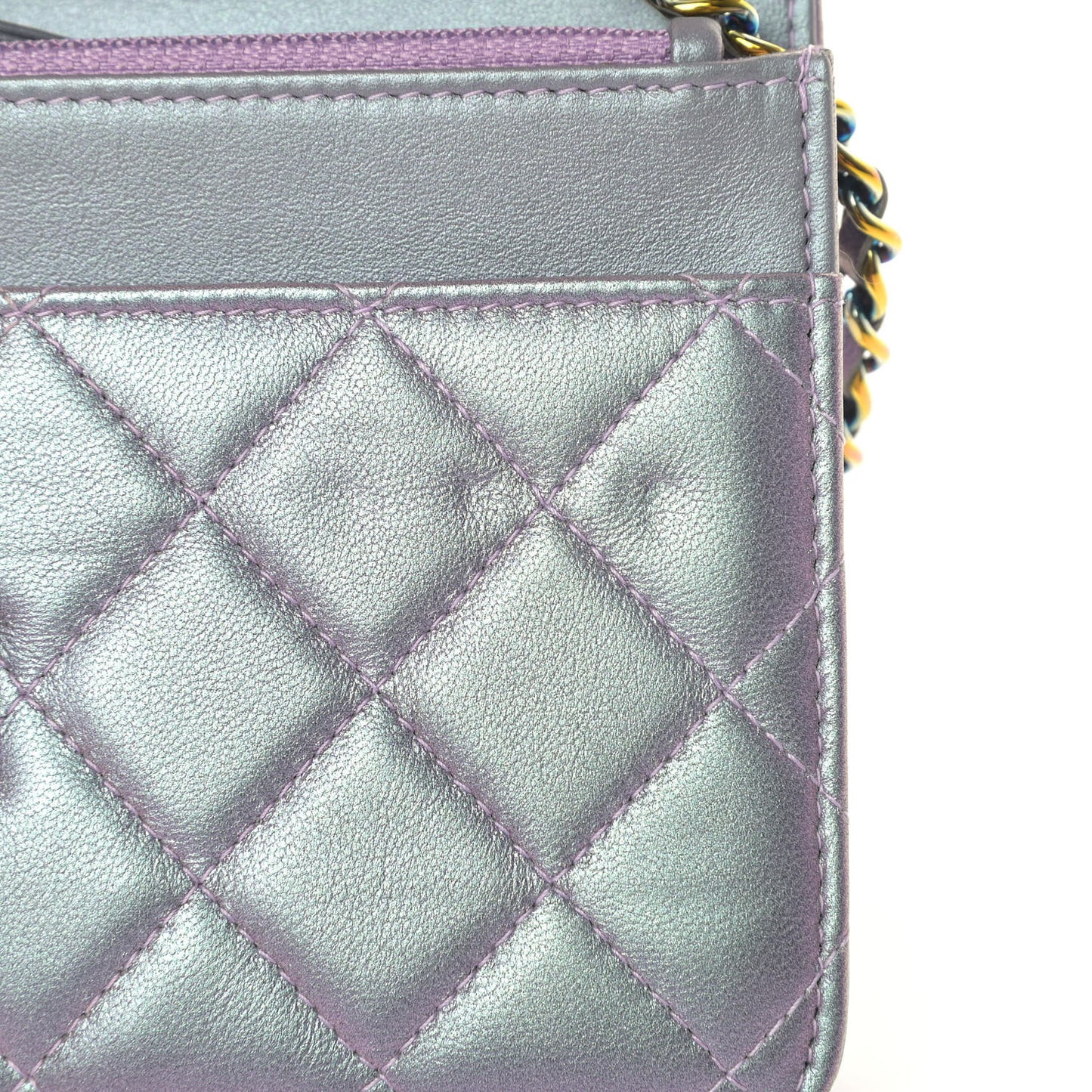 Iridescent Lambskin Quilted Reissue Wallet On Chain WOC Light Purple