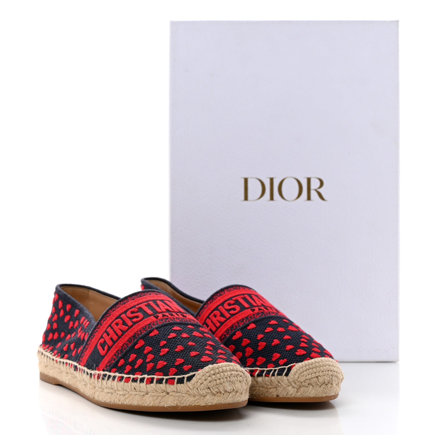 Christian Dior Cotton Embroidered Hearts Granville Espadrille 38.5 Blue Red 10 of 10