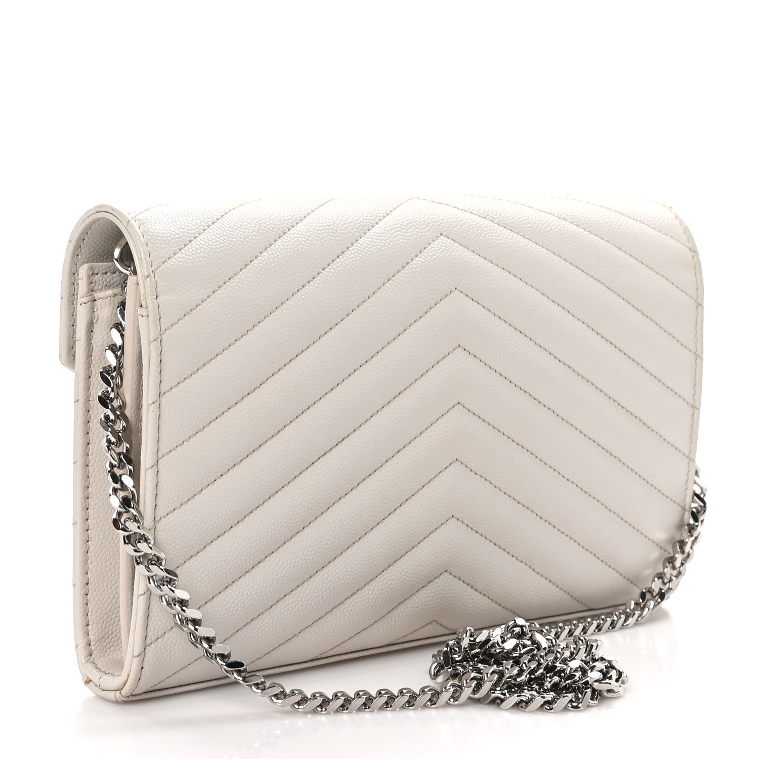 Saint Laurent Grain De Poudre Matelasse Chevron Monogram Chain Wallet Crema Soft 3 of 10