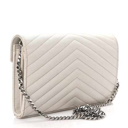 Saint Laurent Grain De Poudre Matelasse Chevron Monogram Chain Wallet Crema Soft 3 of 10