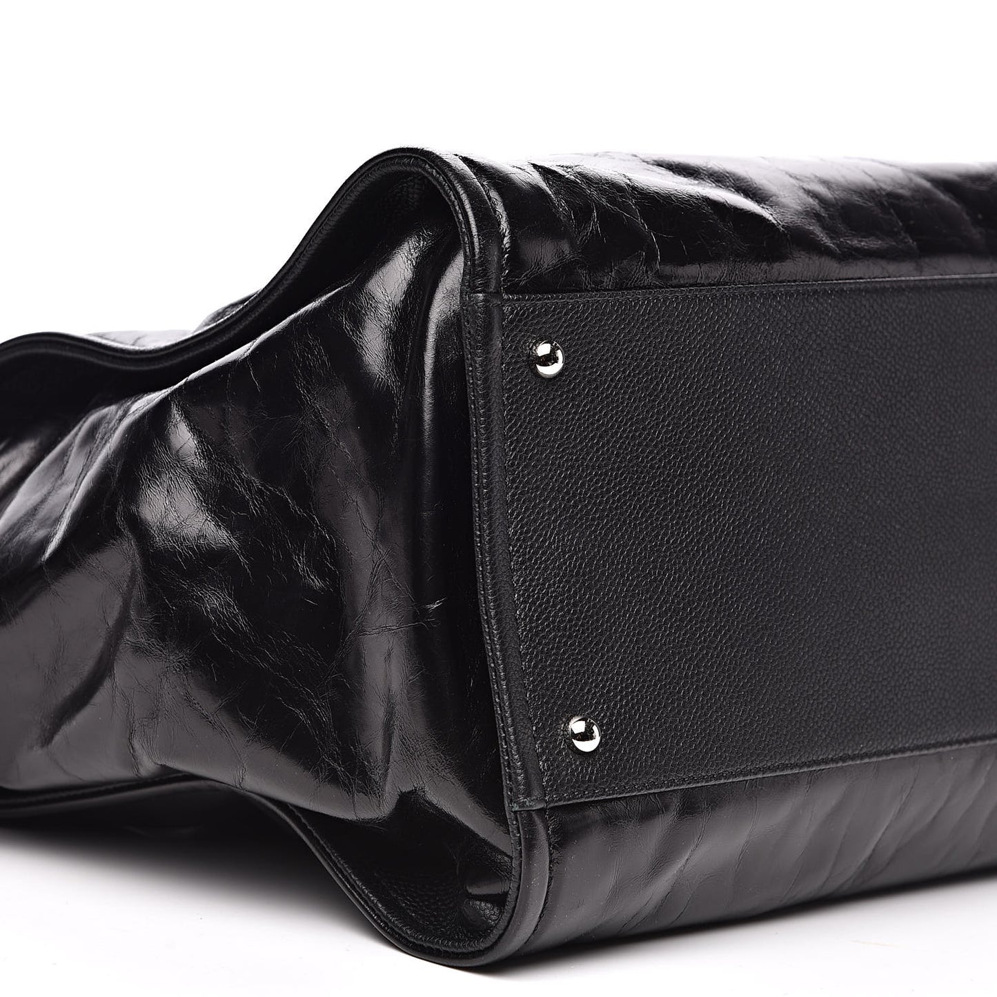Glazed Calfskin Large Deauville Tote Black