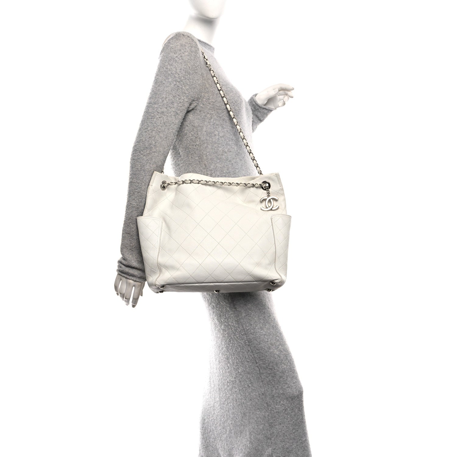 Chanel Caviar Stitched CC Pocket Tote White 2 of 10