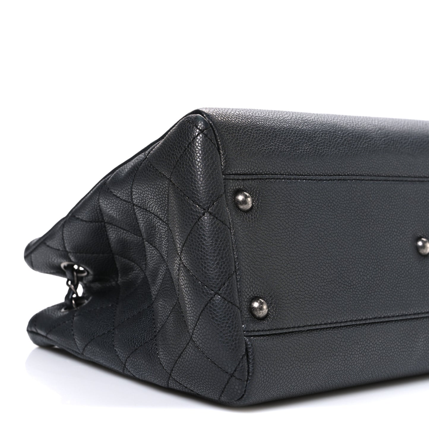 Metallic Grained Calfskin Medium Woven Chain Shopping Bag Black