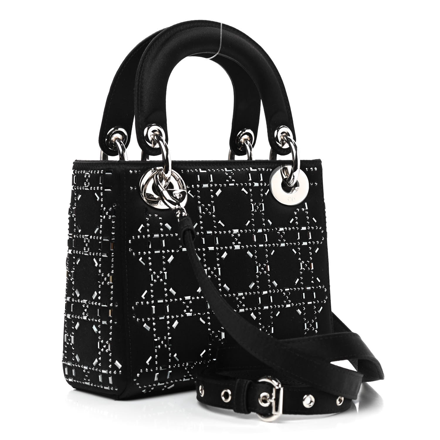 Christian Dior Satin Crystal Cannage Mini Lady Dior Black 2 of 7