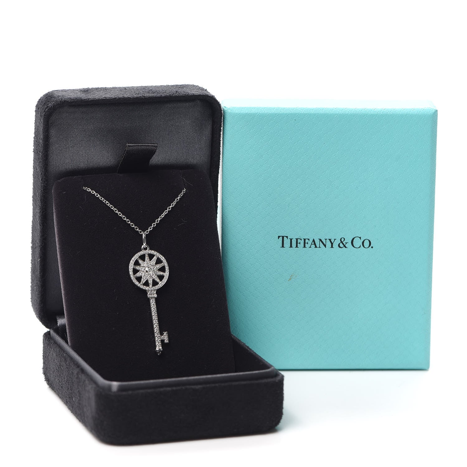 Tiffany Platinum Diamond Star Key Pendant Necklace 6 of 6