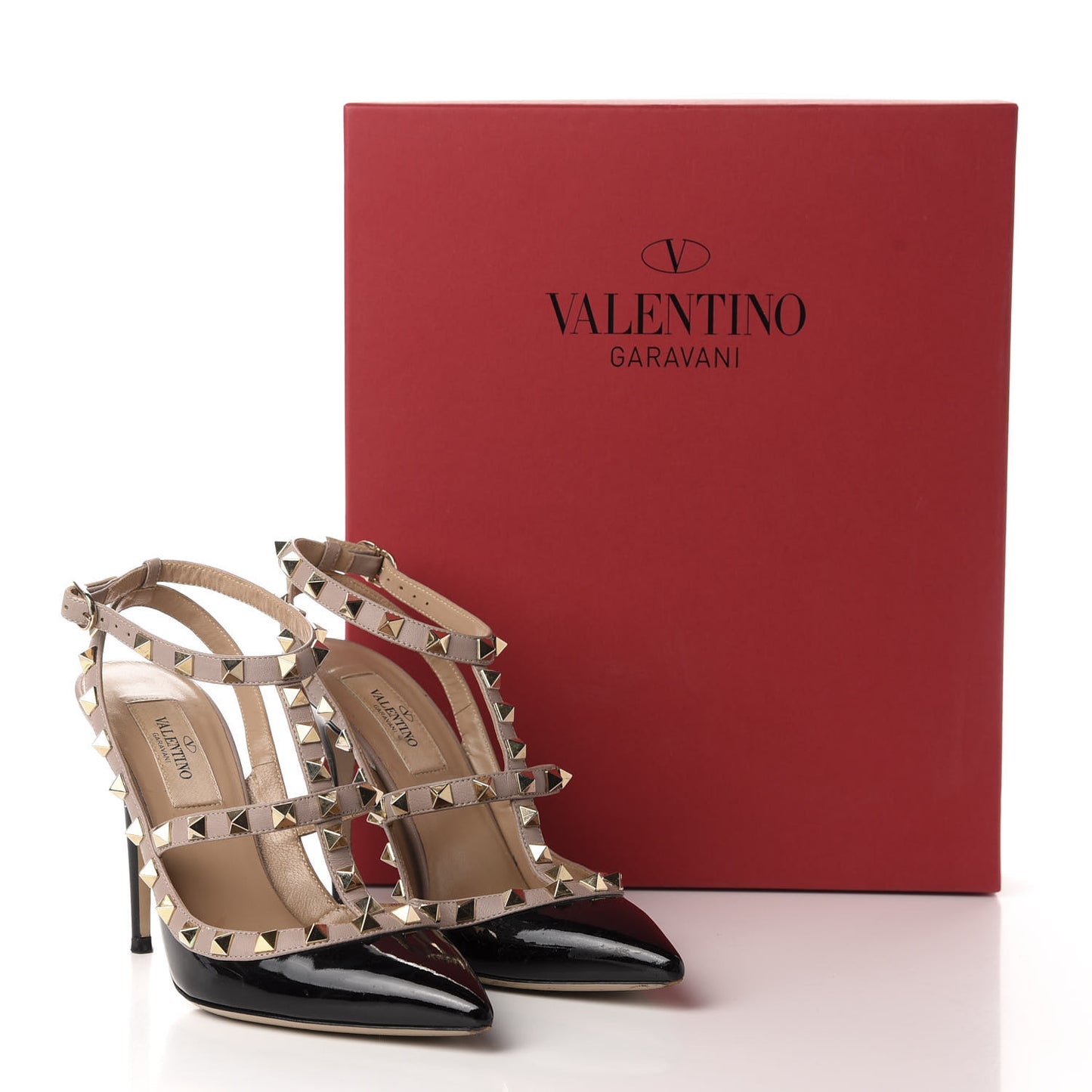 Patent Nappa Rockstud Ankle Strap 100mm Pumps 36 Black Poudre