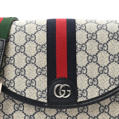 Gucci GG Supreme Monogram Textured Dollar Calfskin Web Studded Mini Ophidia Flap Shoulder Bag Beige Blue 7 of 9