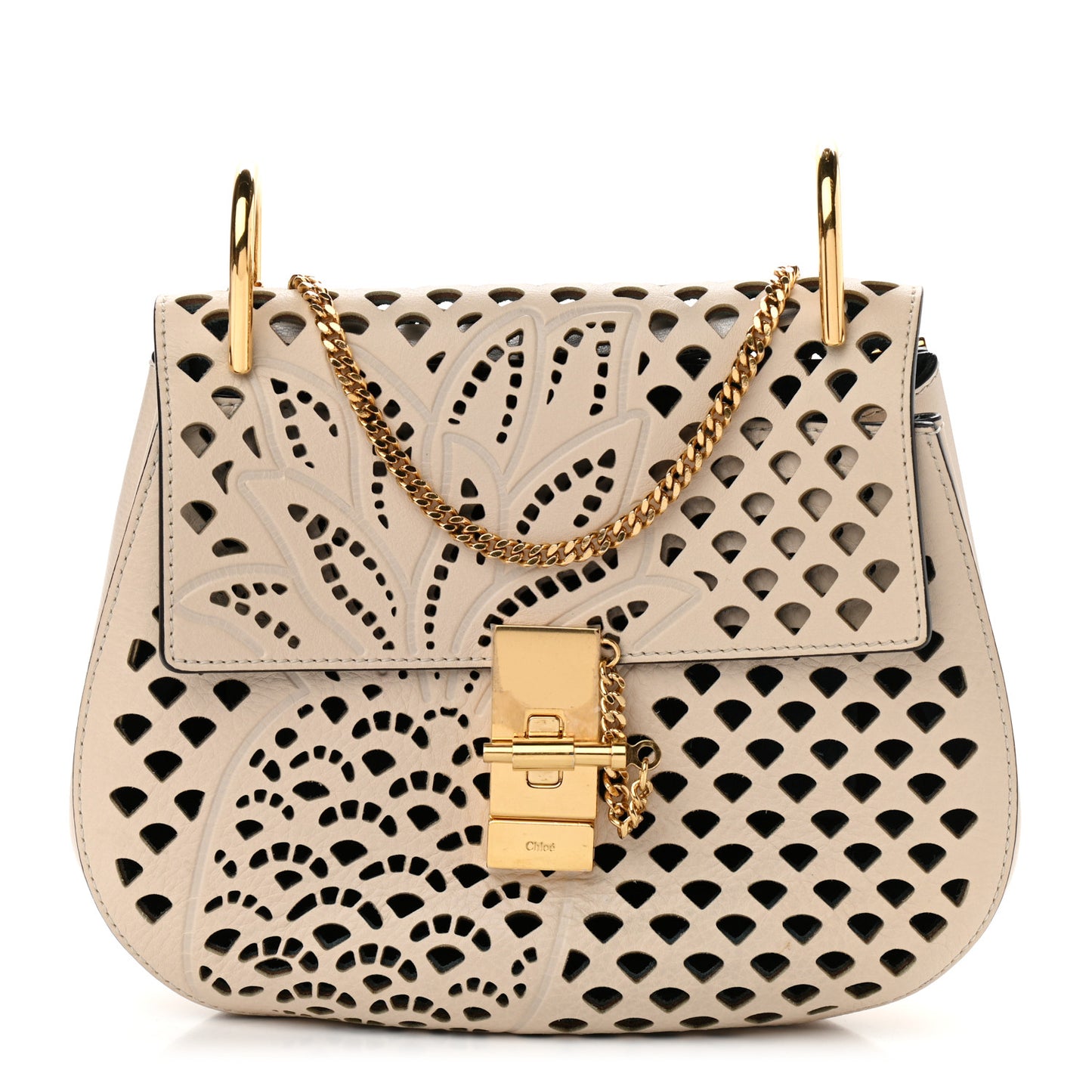 Calfskin Pineapple Perforated Drew Shoulder Bag Abstract White