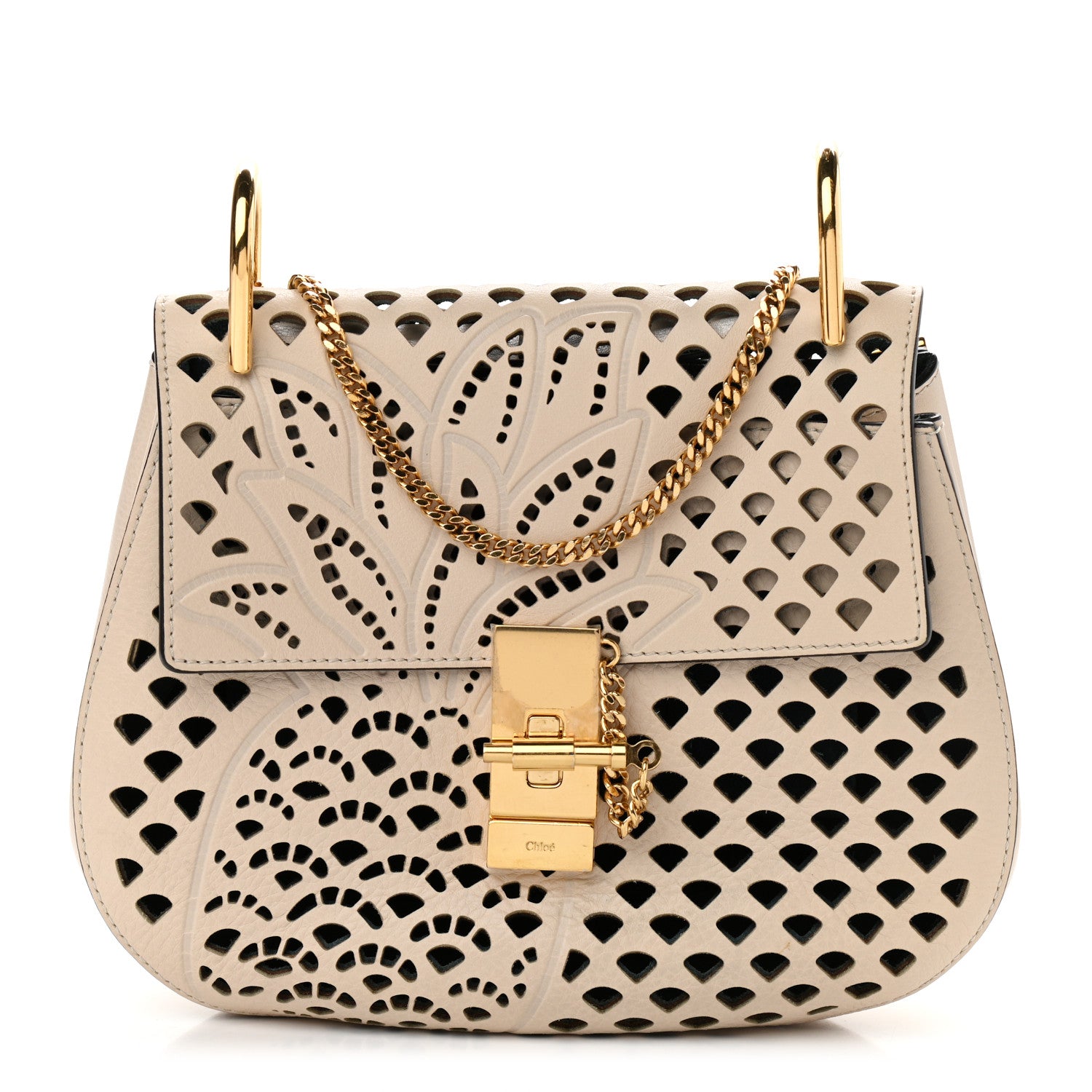 Chloe Calfskin Pineapple Perforated Drew Shoulder Bag Abstract White 1 of 10