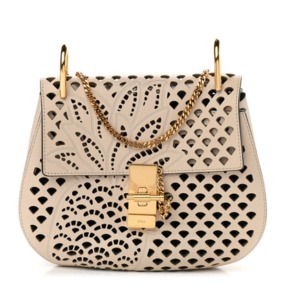 Chloe Calfskin Pineapple Perforated Drew Shoulder Bag Abstract White 1 of 10