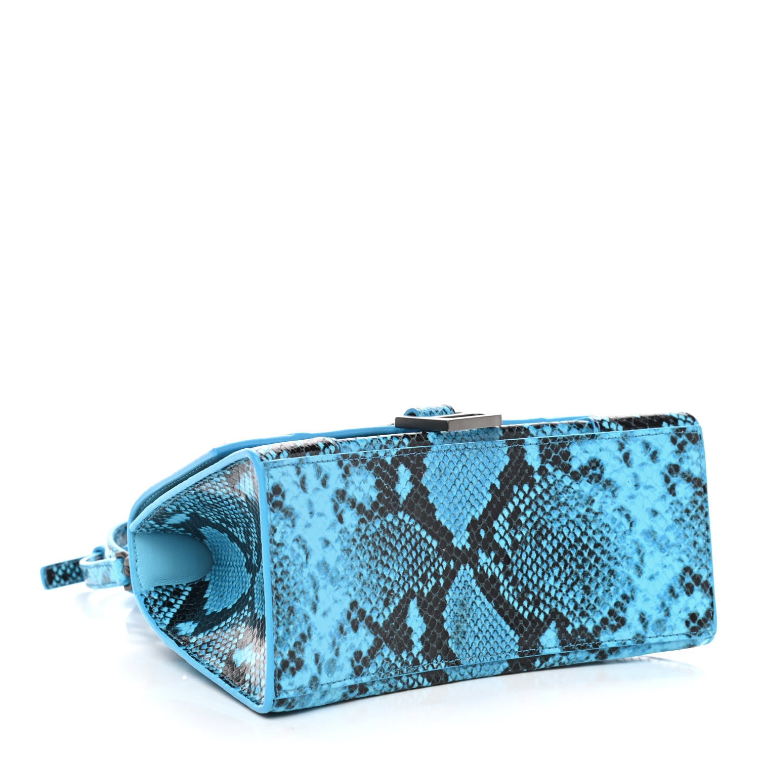 Balenciaga Shiny Calfskin Python Effect Small Hourglass Top Handle Bag Azur Black 4 of 9