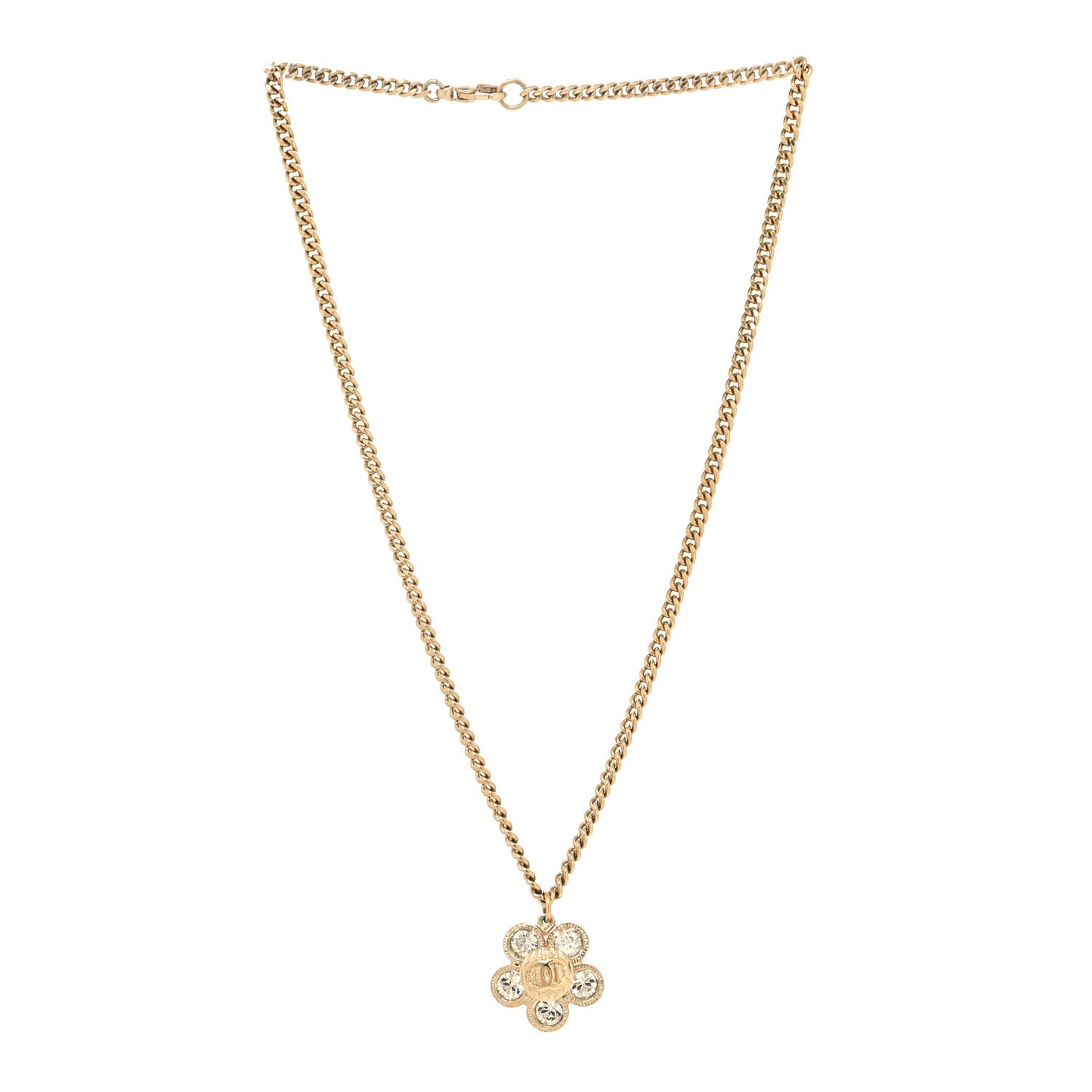 Crystal CC Flower Pendant Necklace Gold