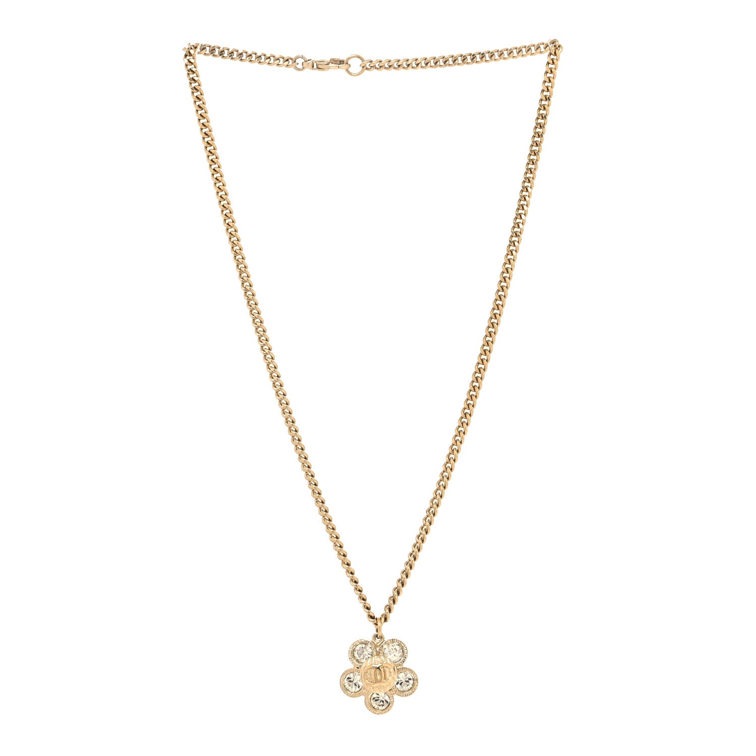 Chanel Crystal CC Flower Pendant Necklace Gold 3 of 5