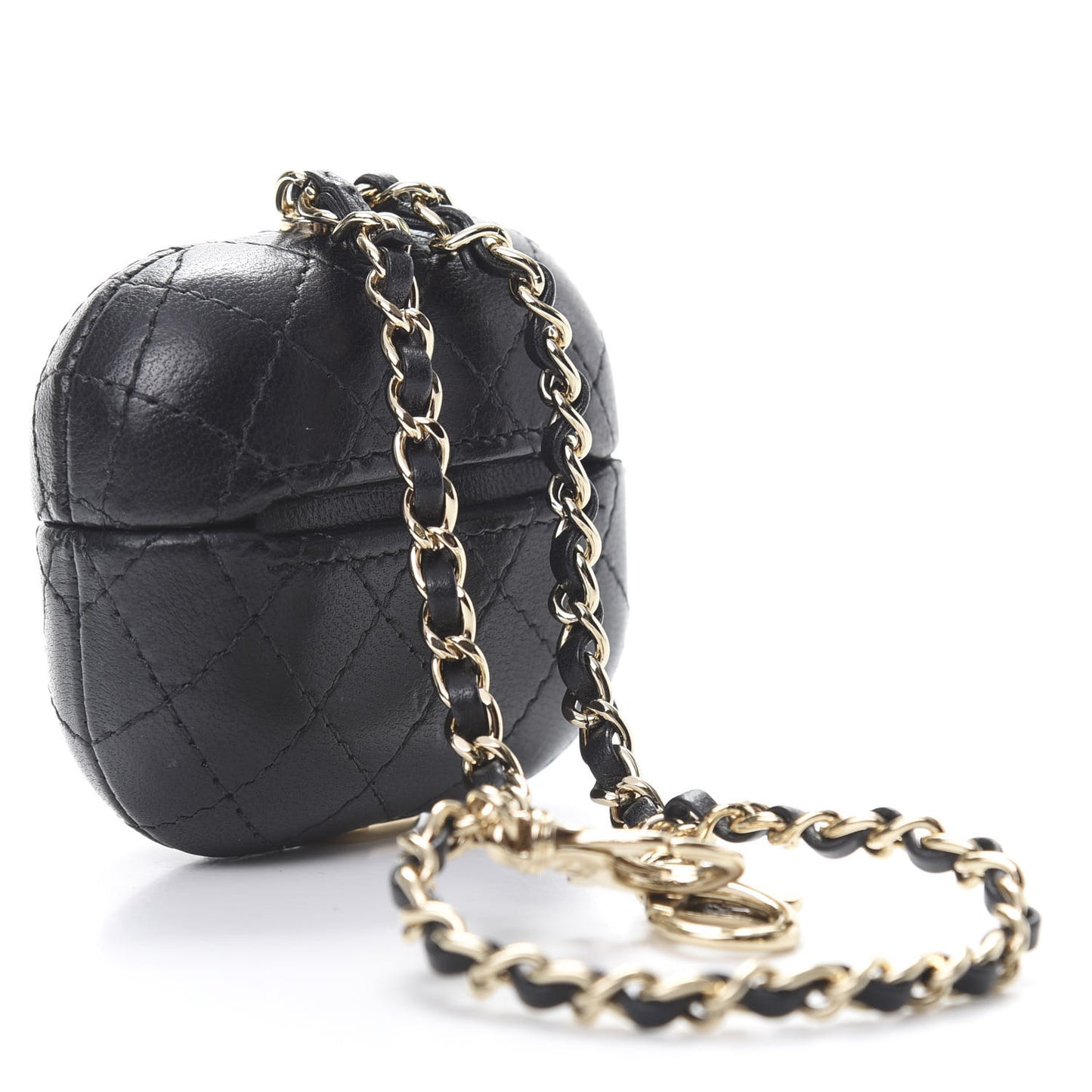 Lambskin Quilted Airpods Pro Case With Chain Black