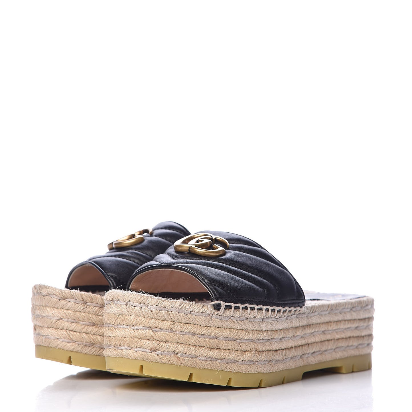 Nappa Matelasse GG Marmont Platform Espadrille Slide Sandals 37 Black