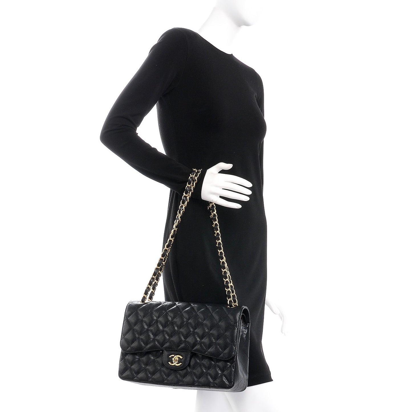 Caviar Quilted Jumbo Double Flap Black