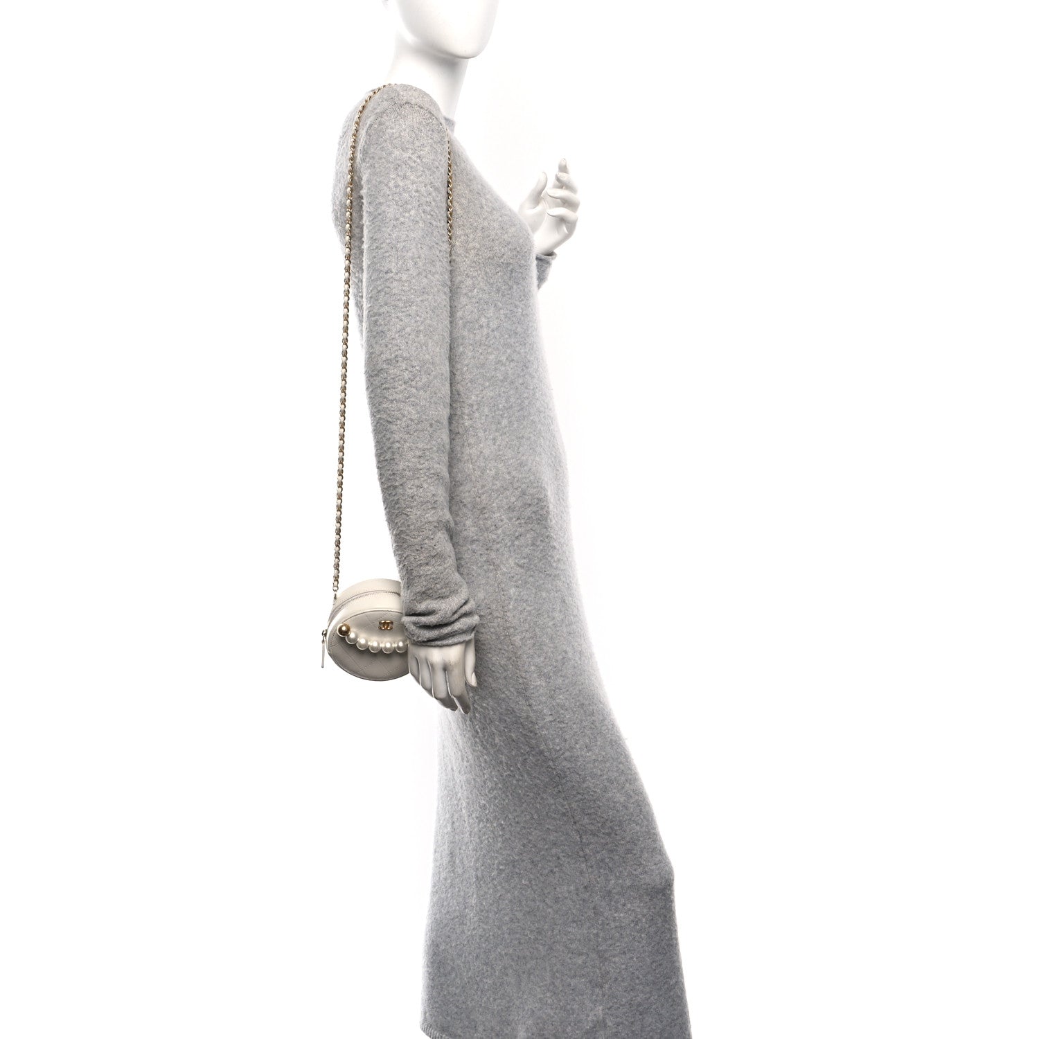 Chanel Lambskin Quilted Pearl Round Clutch With Chain White 2 of 11