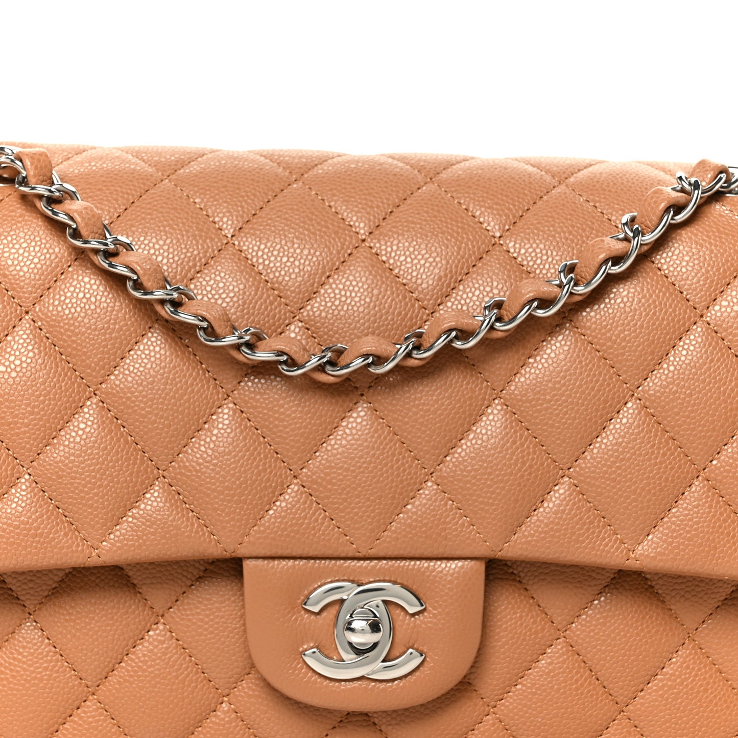 Caviar Quilted Medium Double Flap Light Brown