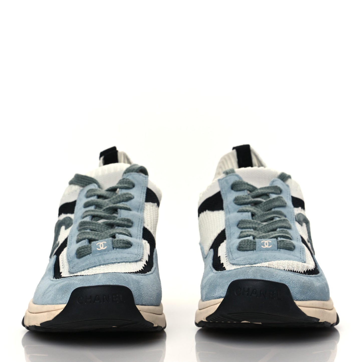 Mesh Suede Fabric Womens CC Sneakers 39.5 Blue Black White