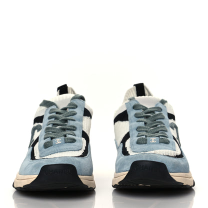 Chanel Mesh Suede Fabric Womens CC Sneakers 39.5 Blue Black White 2 of 7