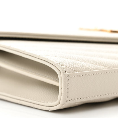 Saint Laurent Grain De Poudre Matelasse Chevron Monogram Chain Wallet Crema Soft 9 of 11