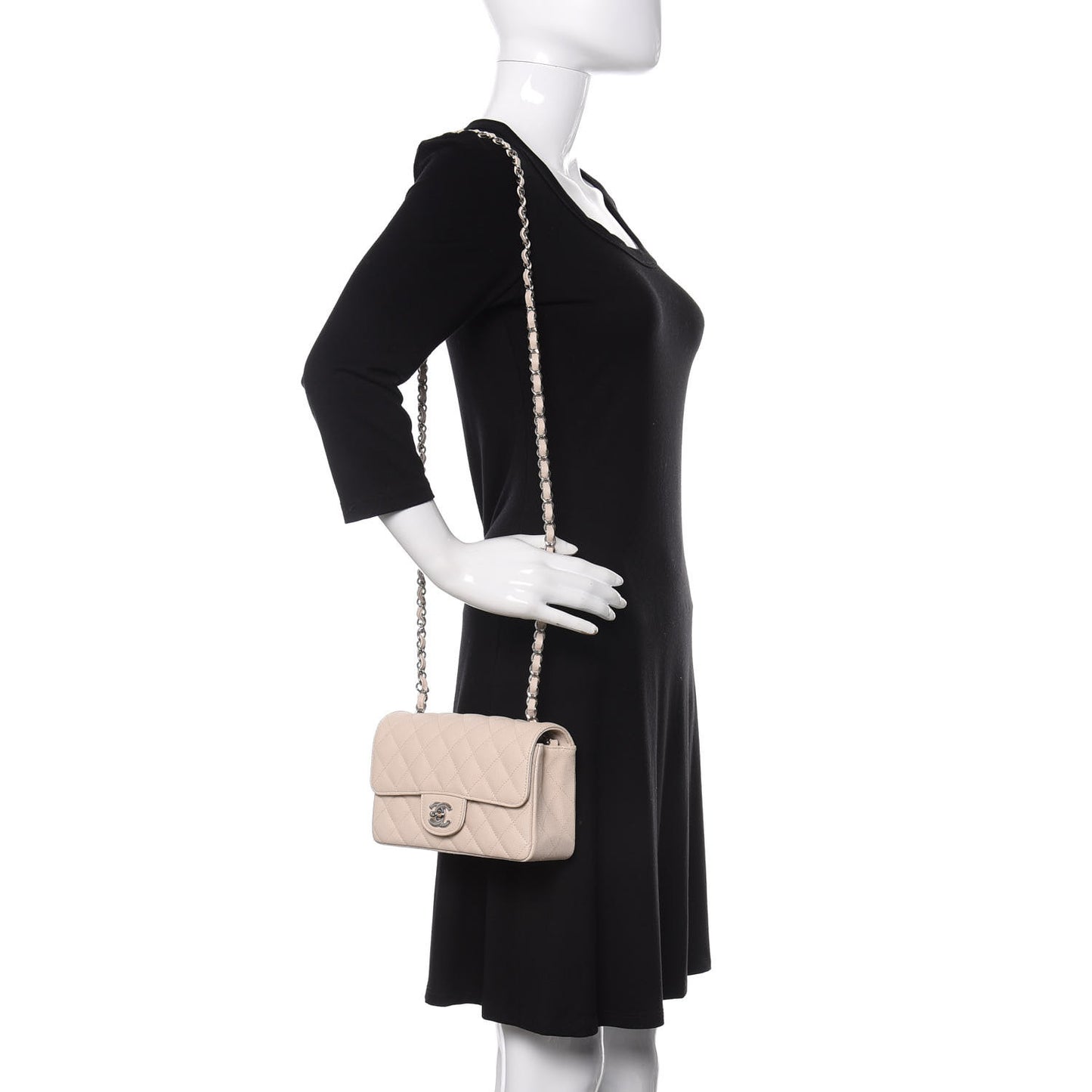 Caviar Quilted Mini Rectangular Flap White