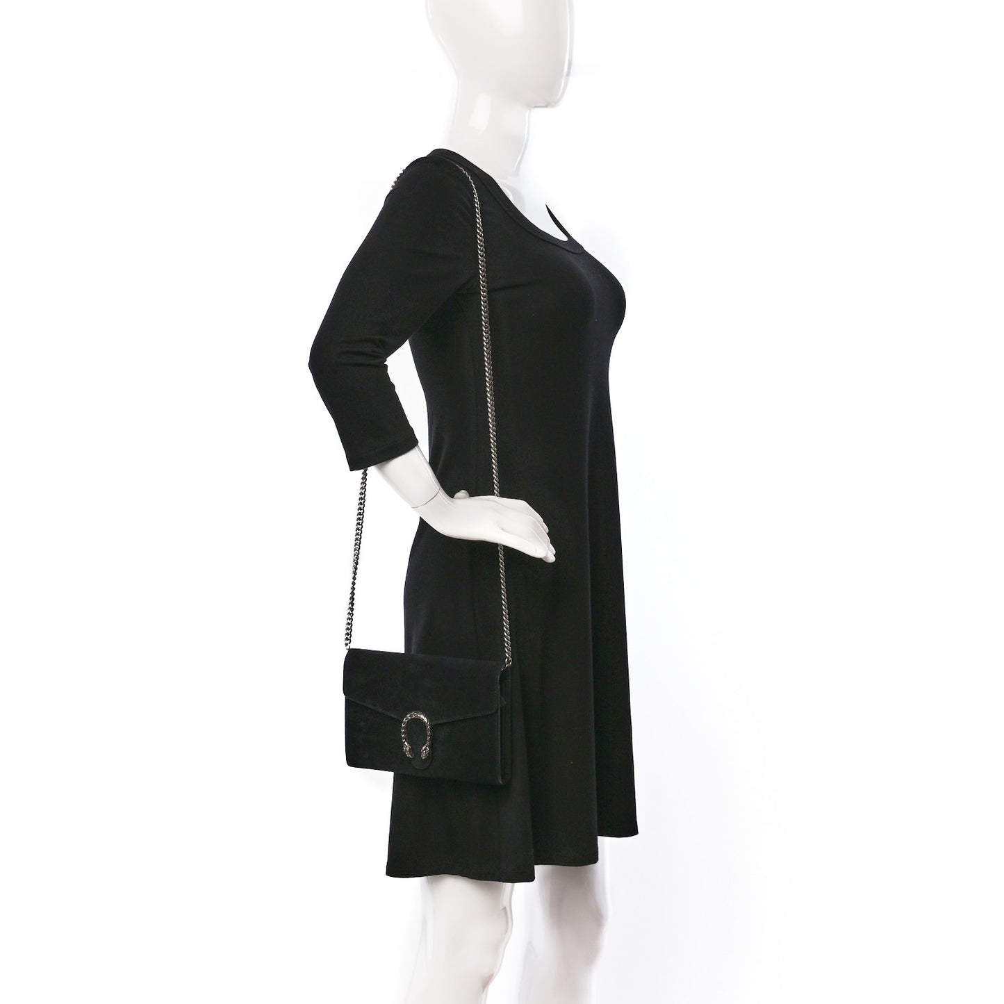 Suede Mini Dionysus Chain Wallet Black