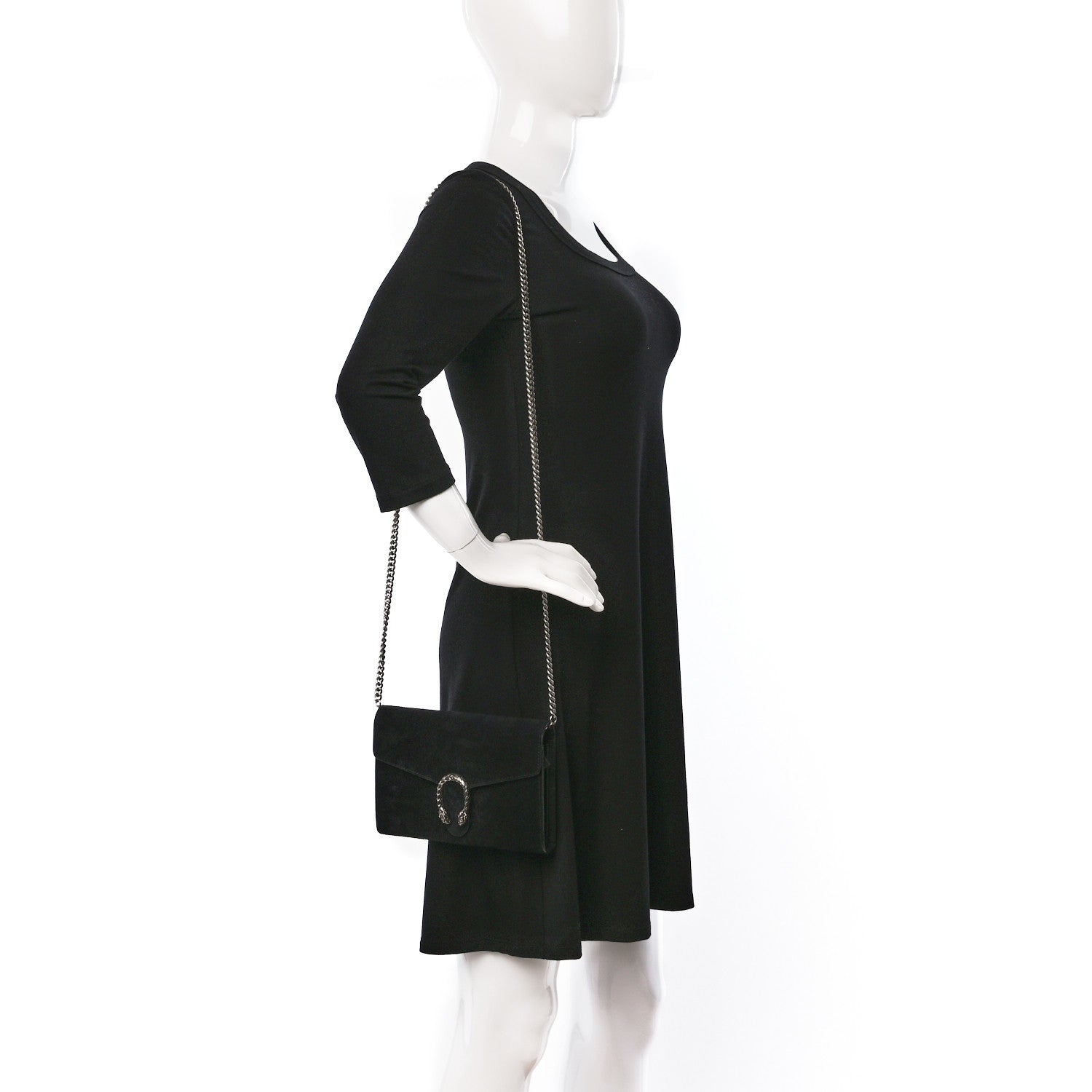 Gucci Suede Mini Dionysus Chain Wallet Black 2 of 12