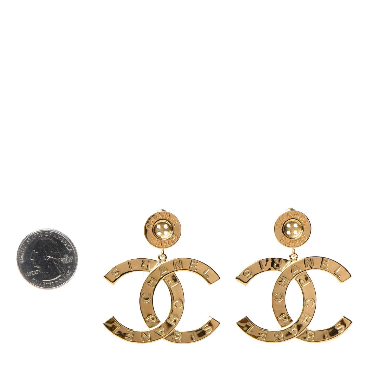 Metal Large Paris Button Earrings Gold