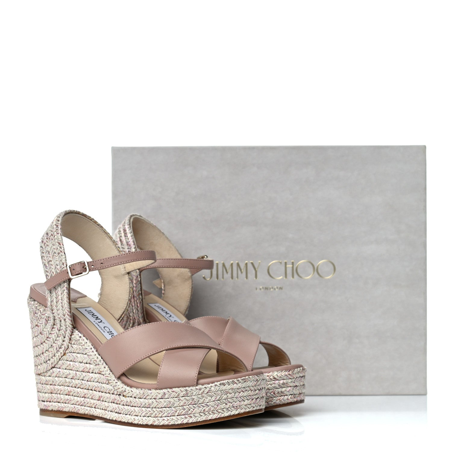 Jimmy Choo Nappa Dellena 100 Espadrille Wedges 36 Ballet Pink 8 of 8