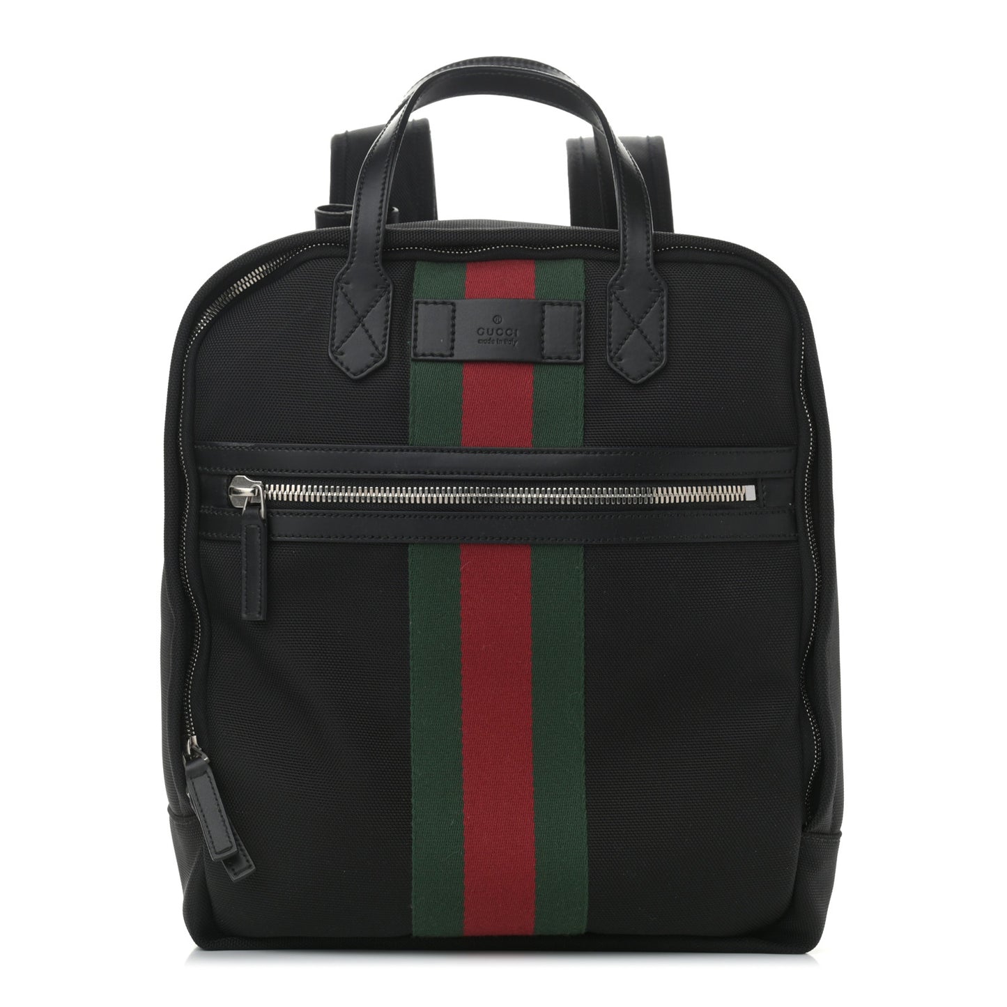 Techno Canvas Appia Calfskin Web Tote Backpack Black