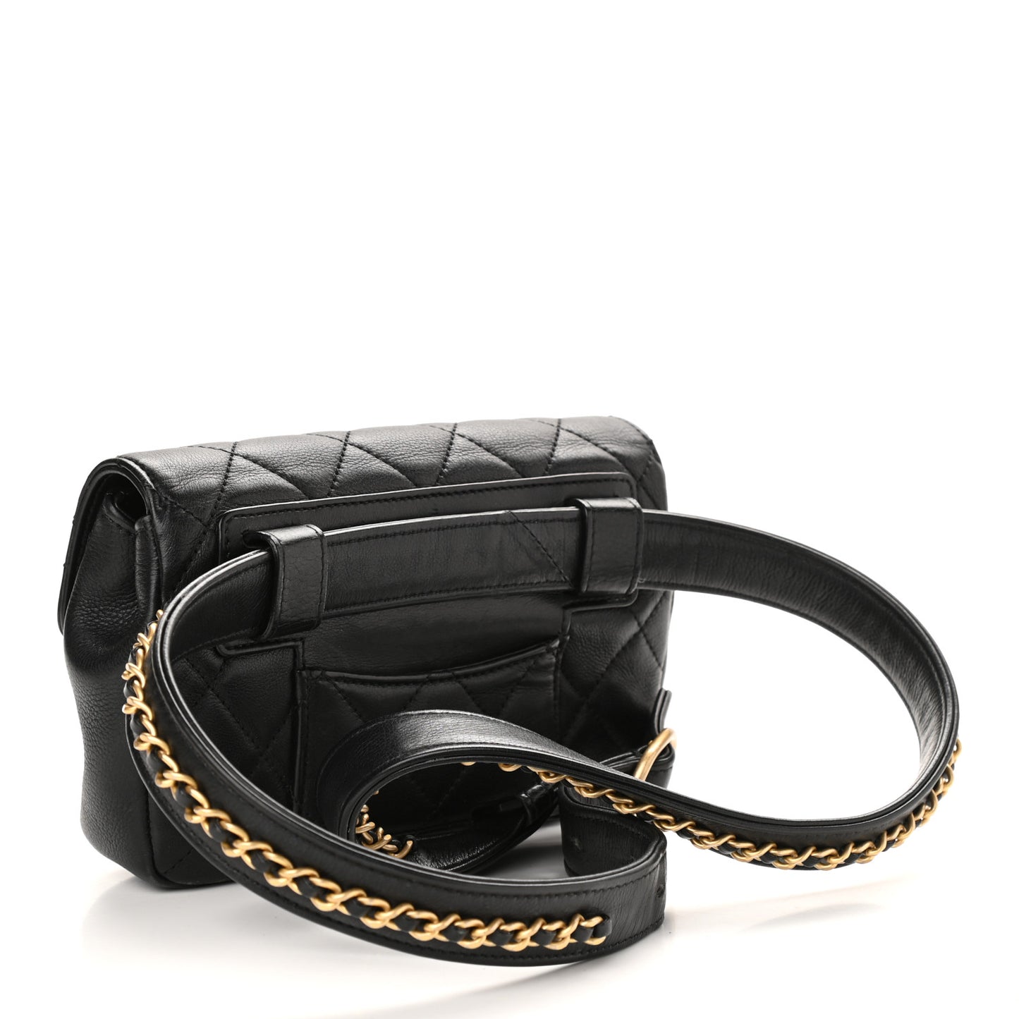 Lambskin Quilted Flap Waist Belt Bag Black