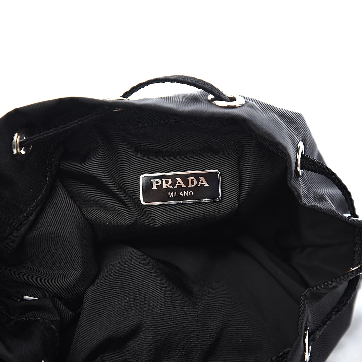Saffiano Tessuto Nylon Vela Bucket Wristlet Black