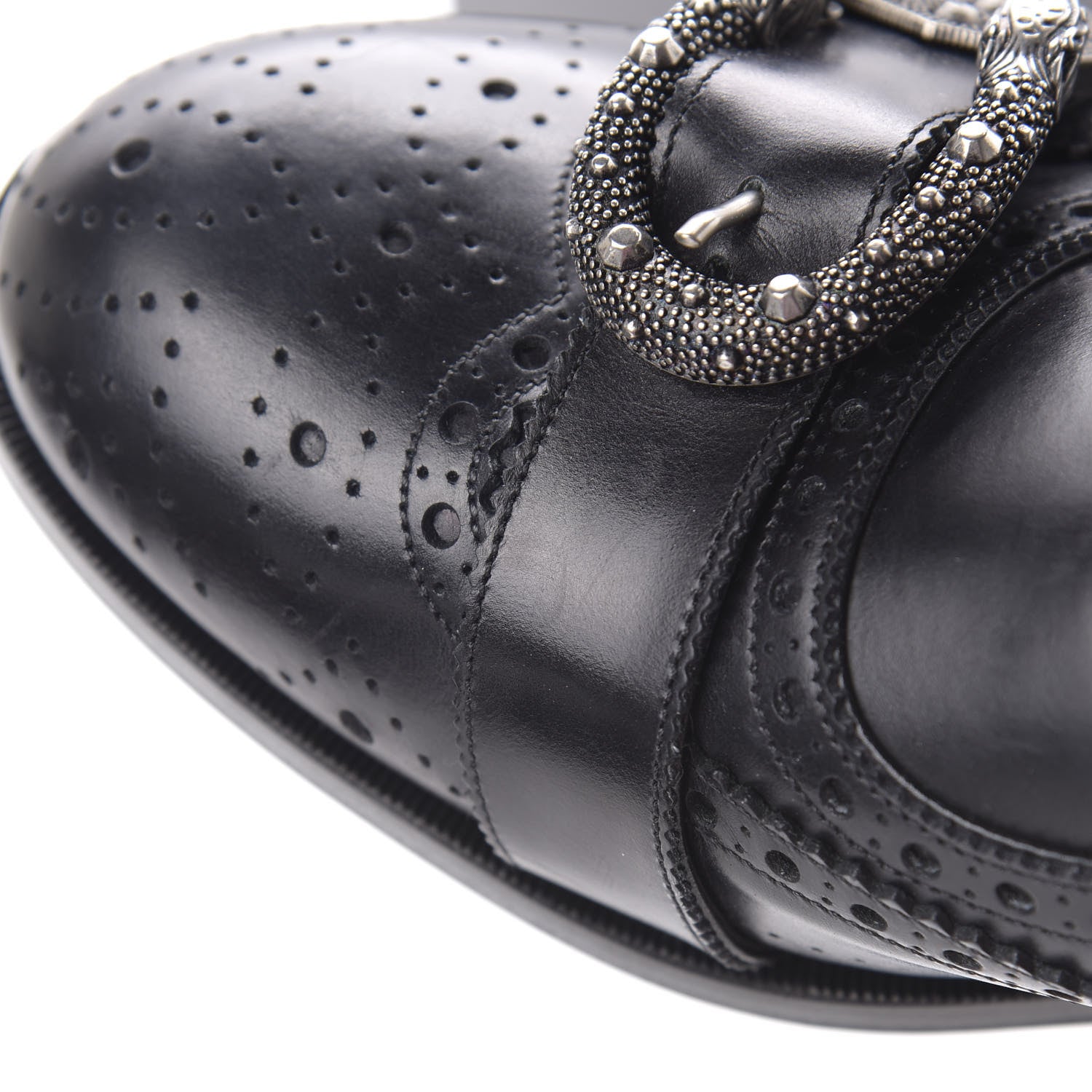 Gucci Calfskin Bee Embroidered Mens Queercore Brogue Wingtip Monk Strap Loafers 9 Black 13 of 13