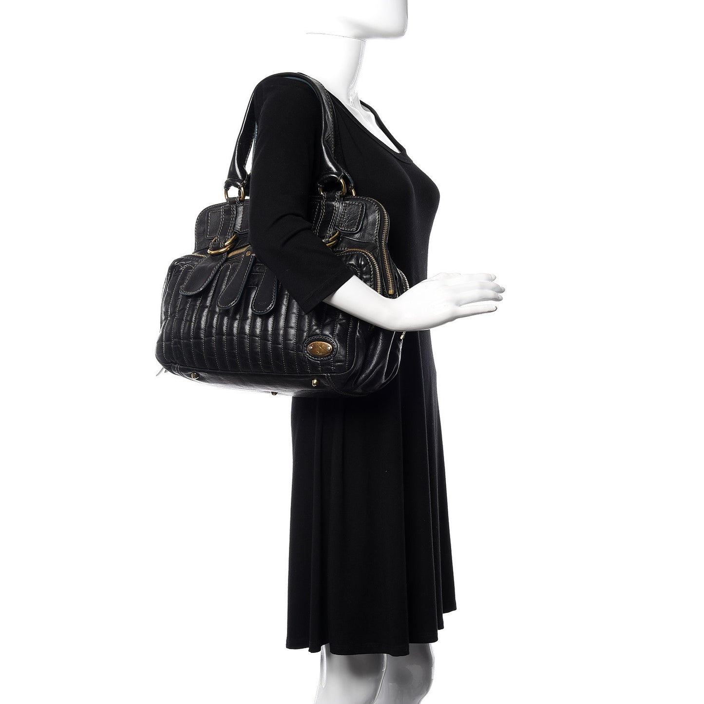 Calfskin Quilted Large Bay Tote Black
