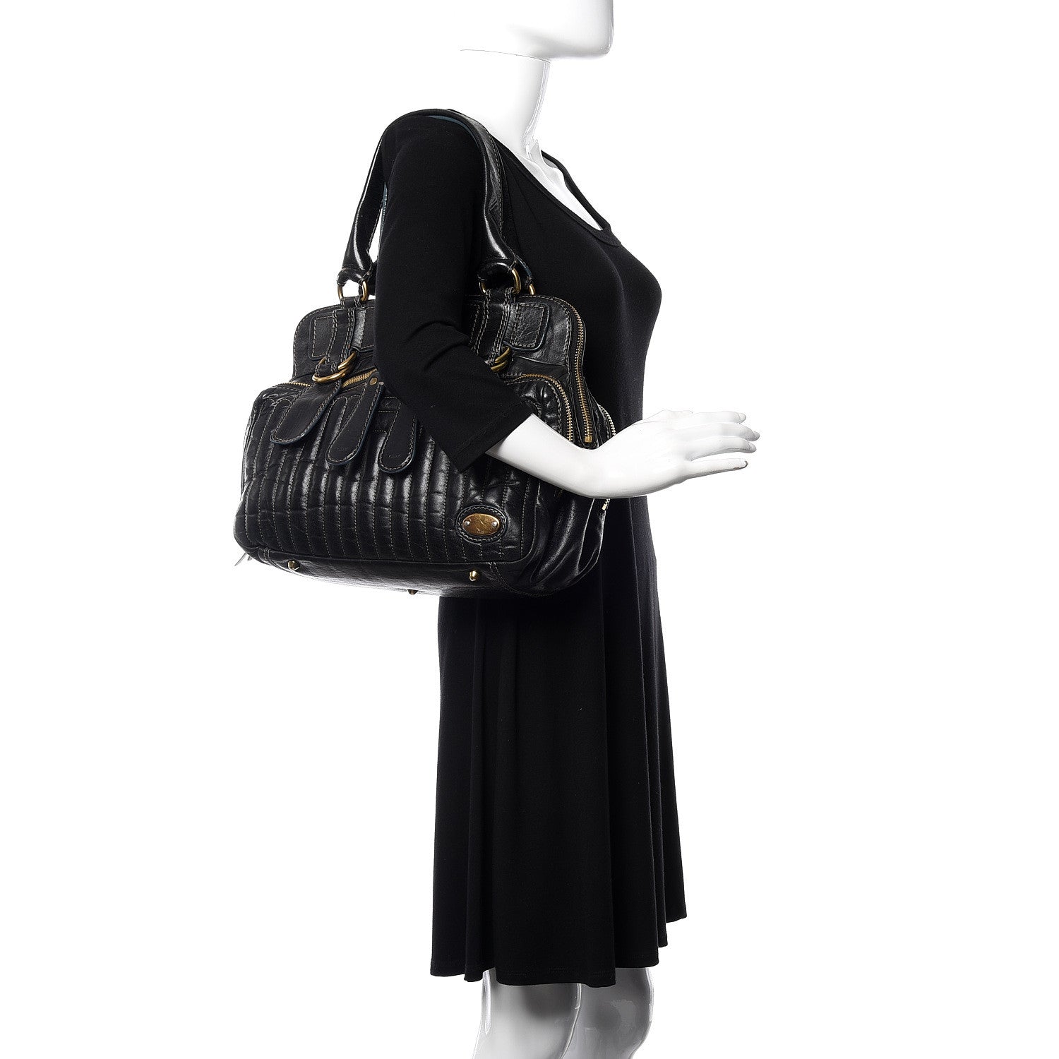 Chloe Calfskin Quilted Large Bay Tote Black 2 of 11