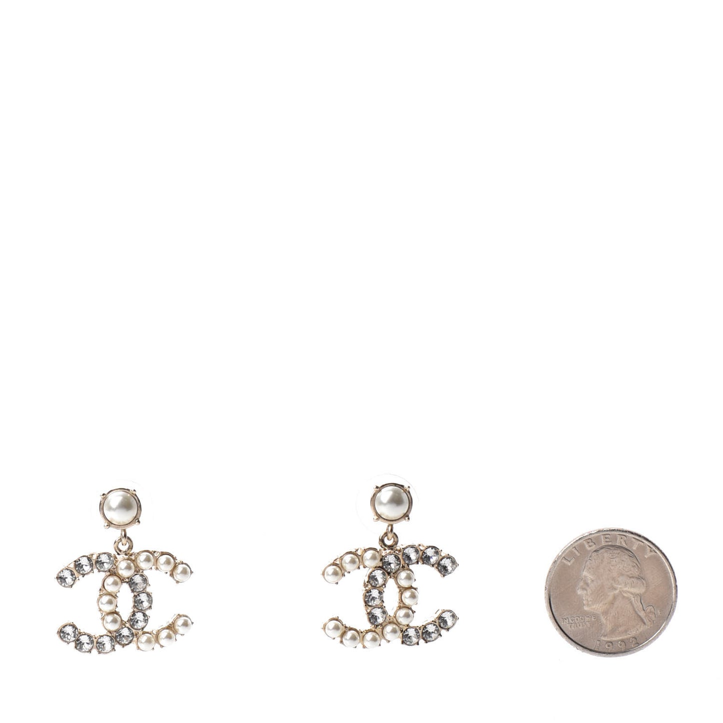 Crystal Pearl Dazzling Domino CC Drop Earrings Gold