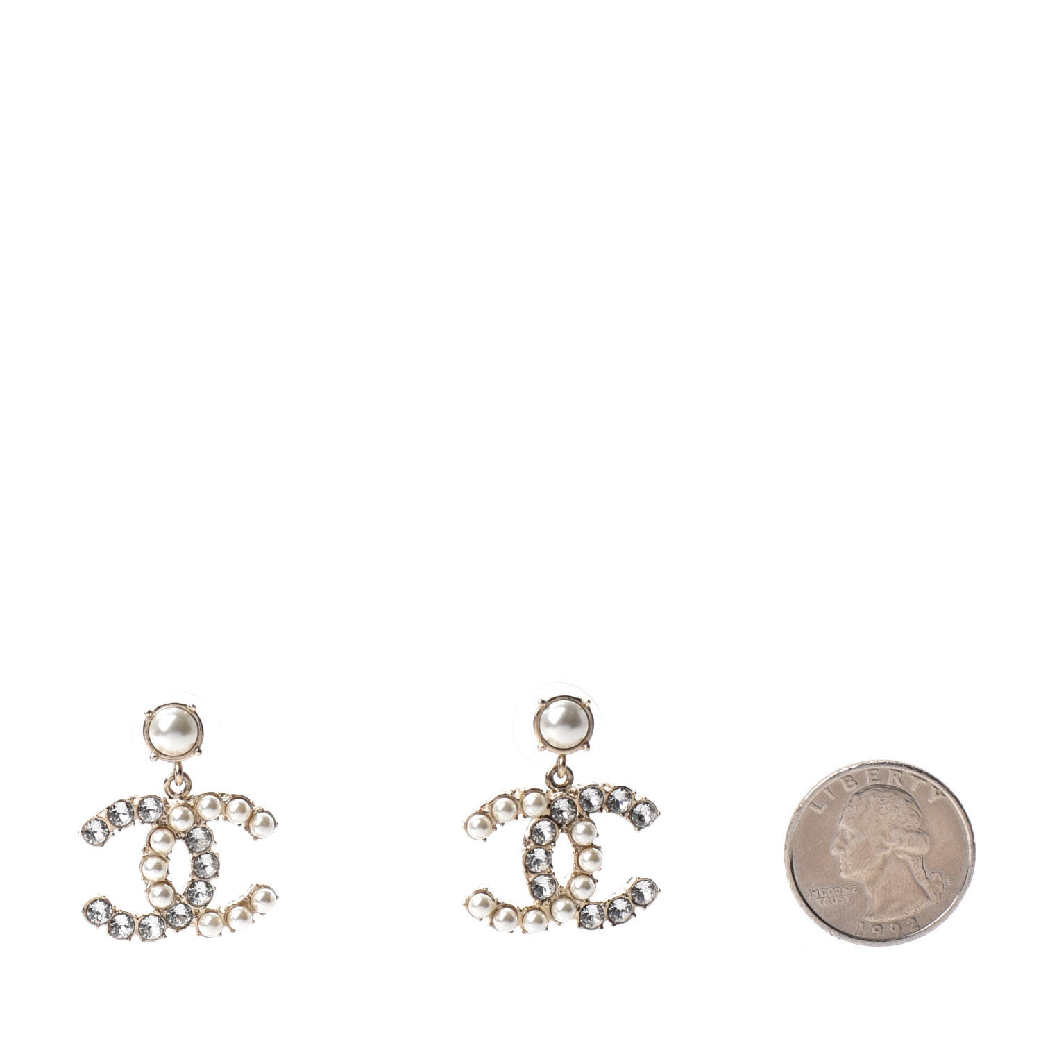 Chanel Crystal Pearl Dazzling Domino CC Drop Earrings Gold 2 of 5
