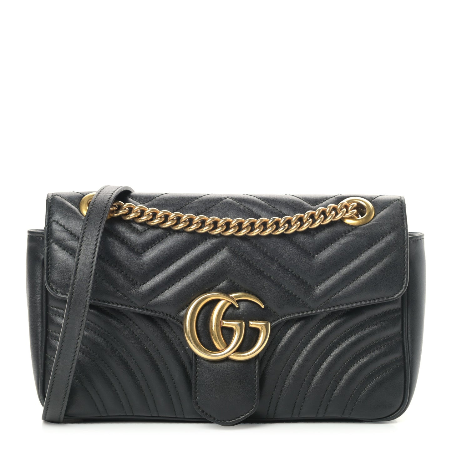 Calfskin Matelasse Small GG Marmont Shoulder Bag Black
