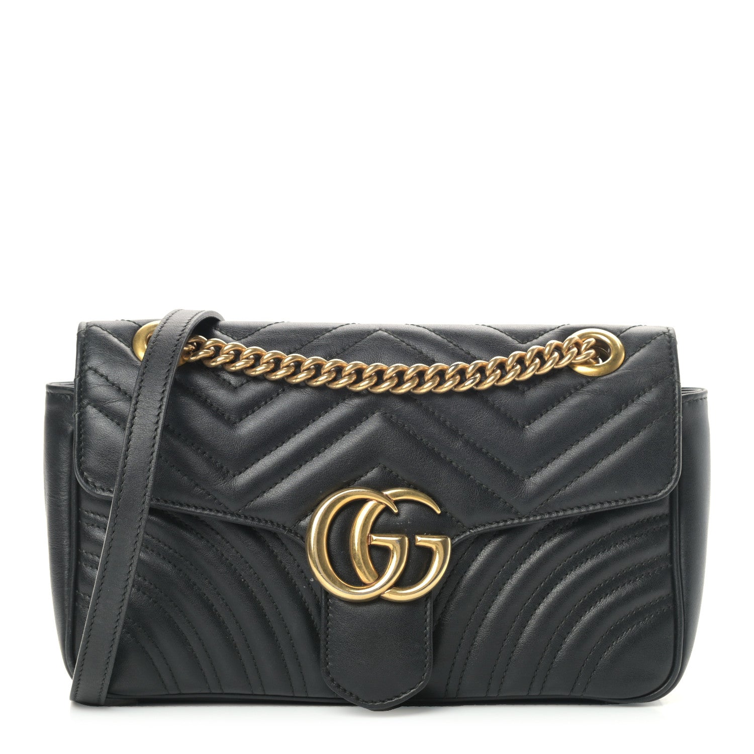 Gucci Calfskin Matelasse Small GG Marmont Shoulder Bag Black 1 of 11