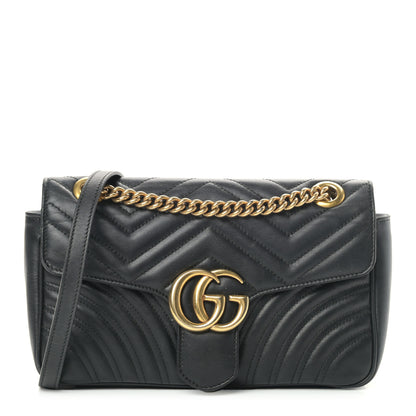 Gucci Calfskin Matelasse Small GG Marmont Shoulder Bag Black 1 of 11