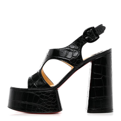 Christian Louboutin Calfskin Crocodile Embossed Foolish Platform Sandals 39 Black 1 of 7