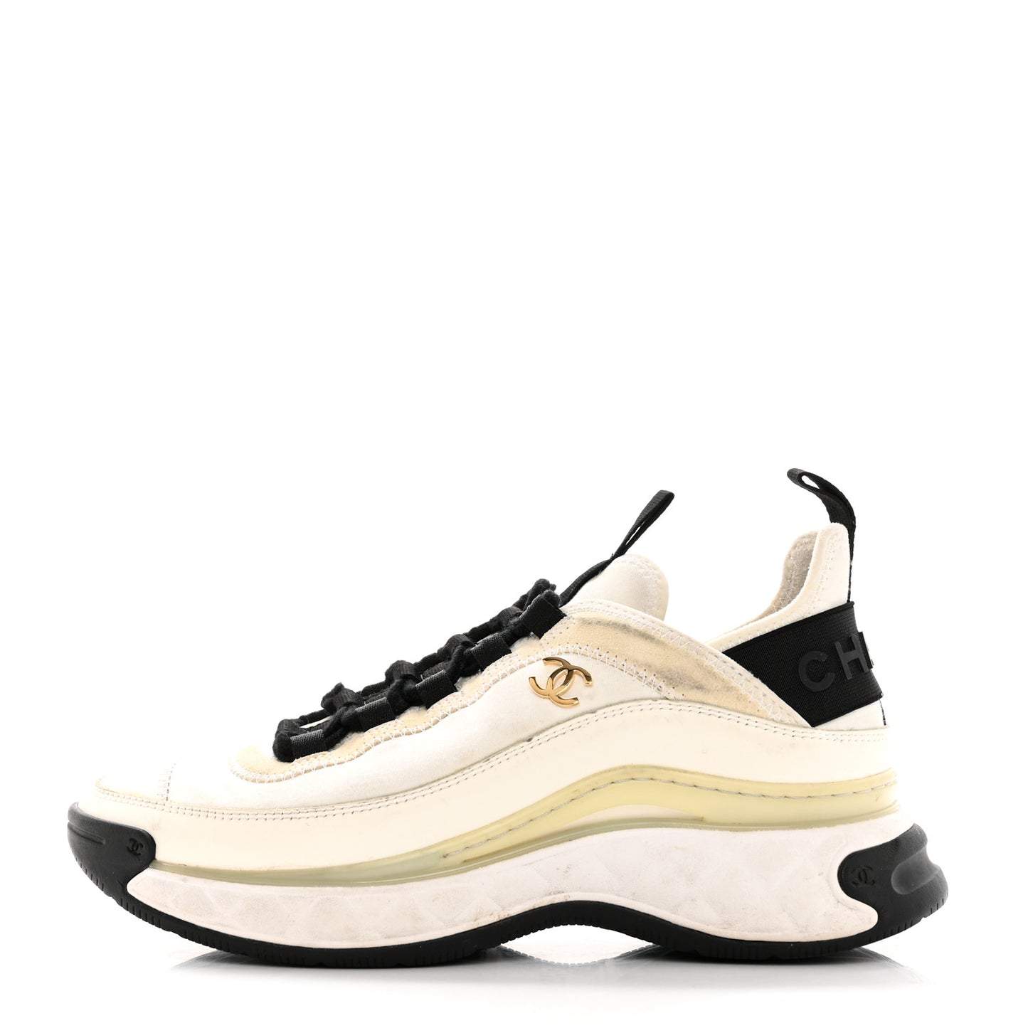 Velvet Calfskin Mixed Fibers CC Sneakers 36 Ivory Black
