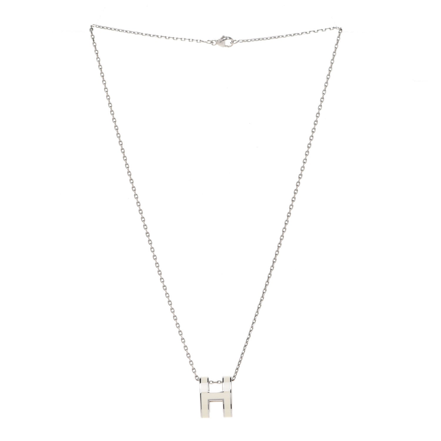 Hermes Lacquered Palladium Pop H Pendant Necklace White 3 of 8