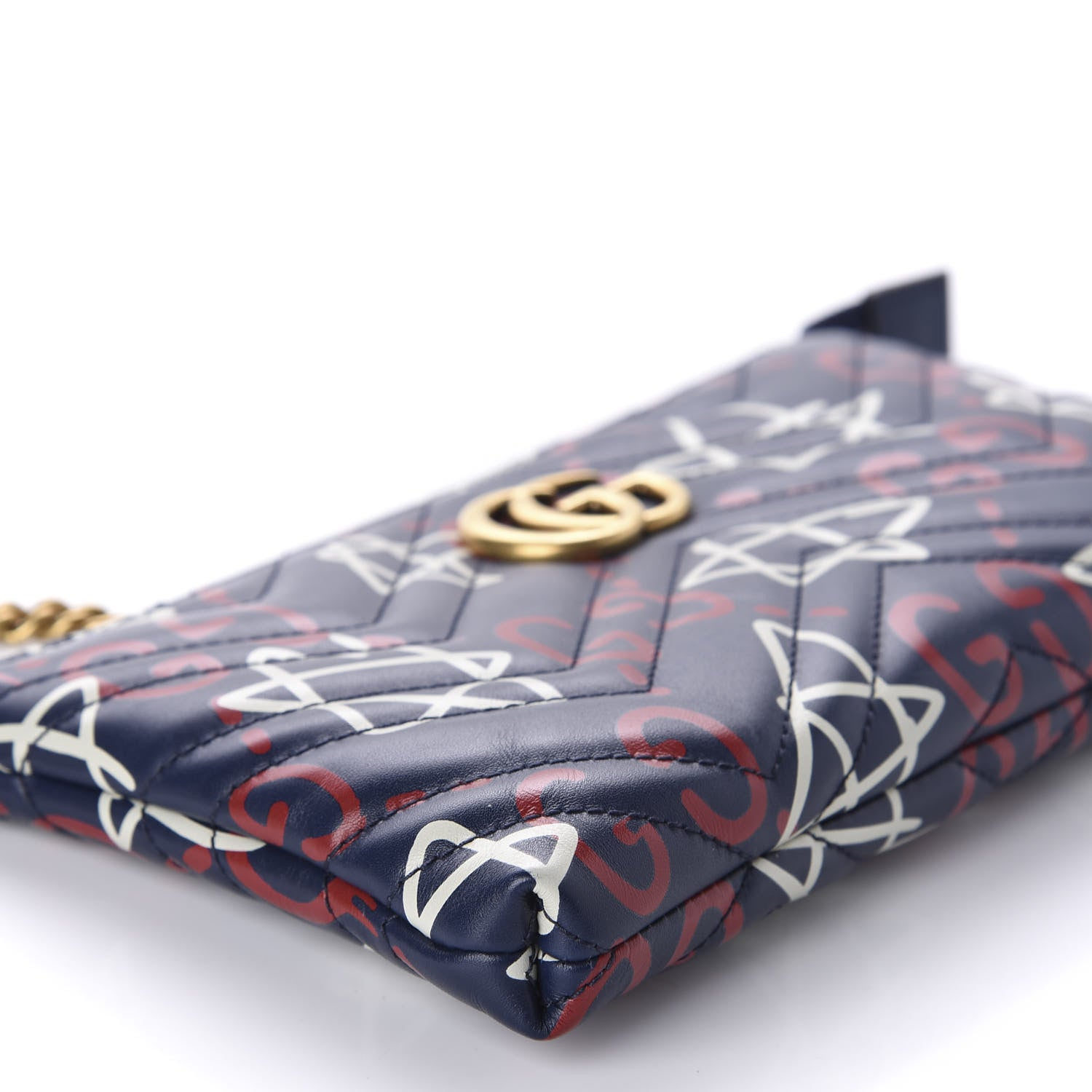 Gucci Calfskin Matelasse GucciGhost Mini GG Marmont Chain Bag Blue Agata Hibiscus Red 6 of 10