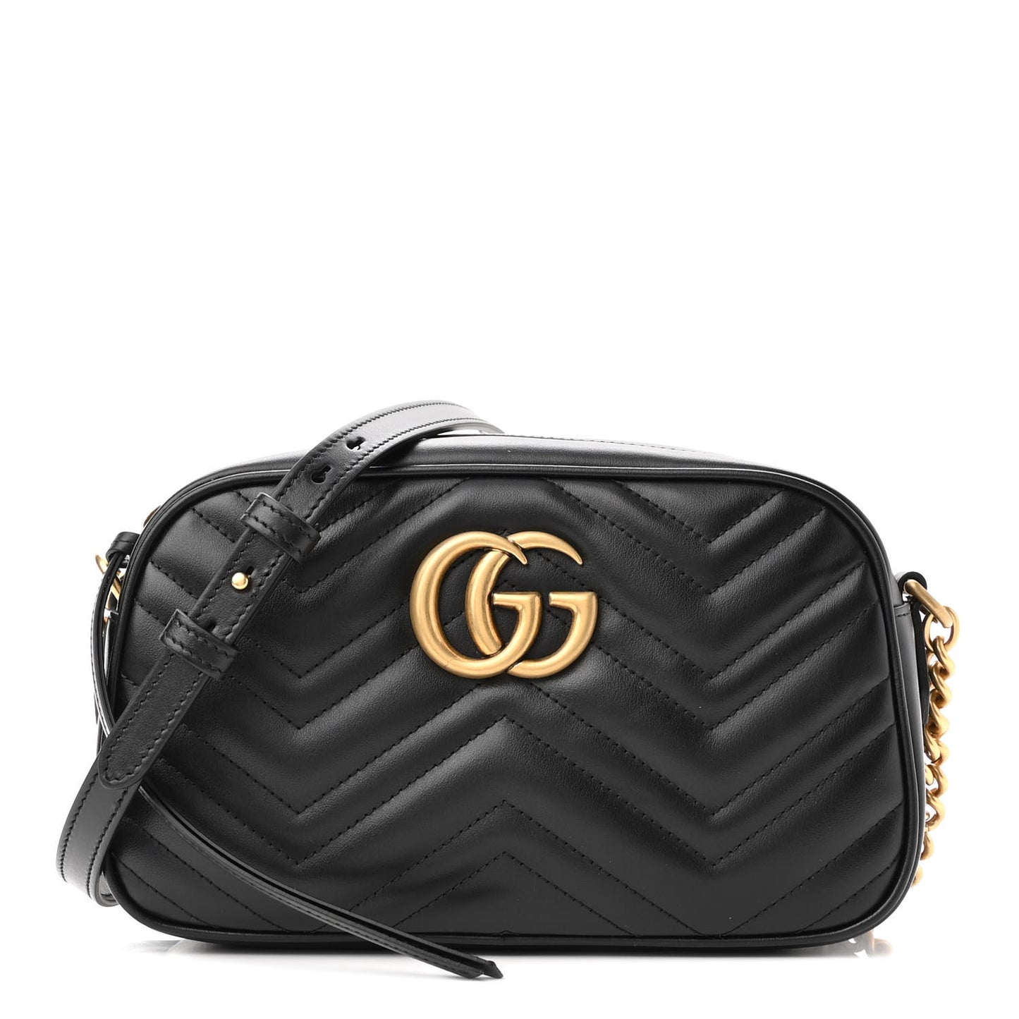 Calfskin Matelasse Small GG Marmont Chain Shoulder Bag Black