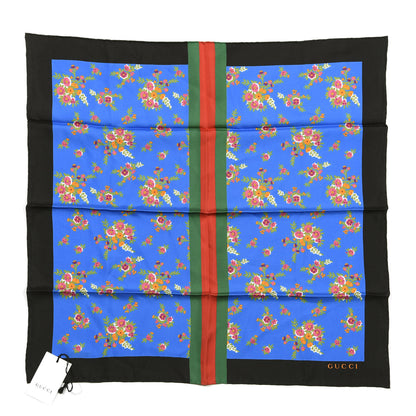 Gucci Silk Floral Print Web Square Scarf Black Blue 1 of 4