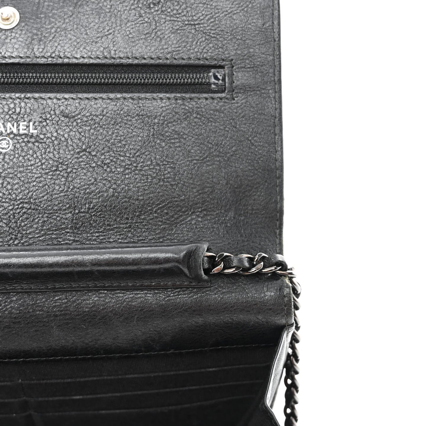 Crumpled Calfskin Quilted Wallet On Chain WOC So Black